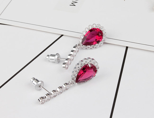 Kol 599/1026 kolczyki ślubne, cyrkonie różowe długie