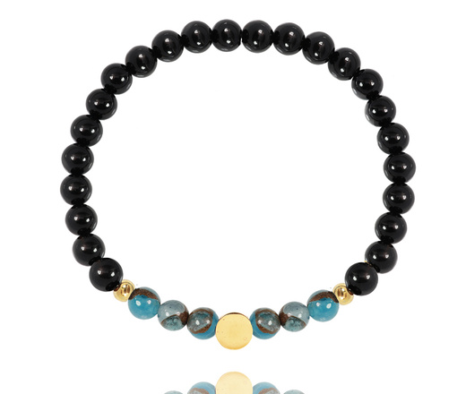 1628/9 bransoletka męska stalowa z graweremi agat i jaspis