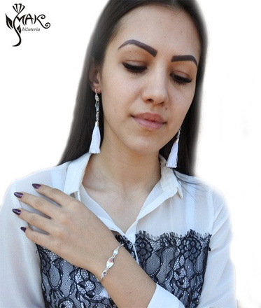 KOL781 kolczyki chwosty frędzle białe Swarovski Elements srebro 925