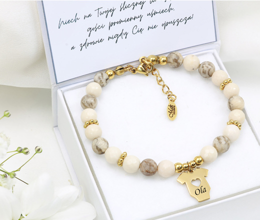 Bransoletka damska z grawerem kremowo beżowa 1794/2