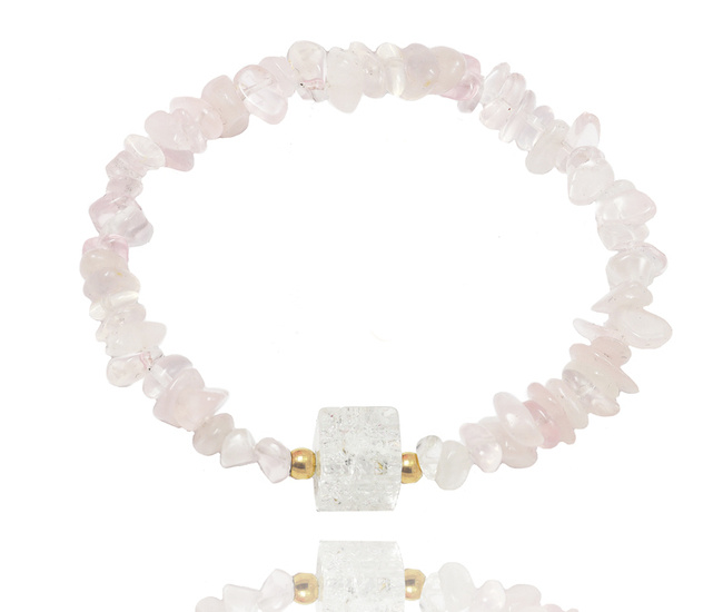 1594 bransoletka na gumce kryształ górski blady róż