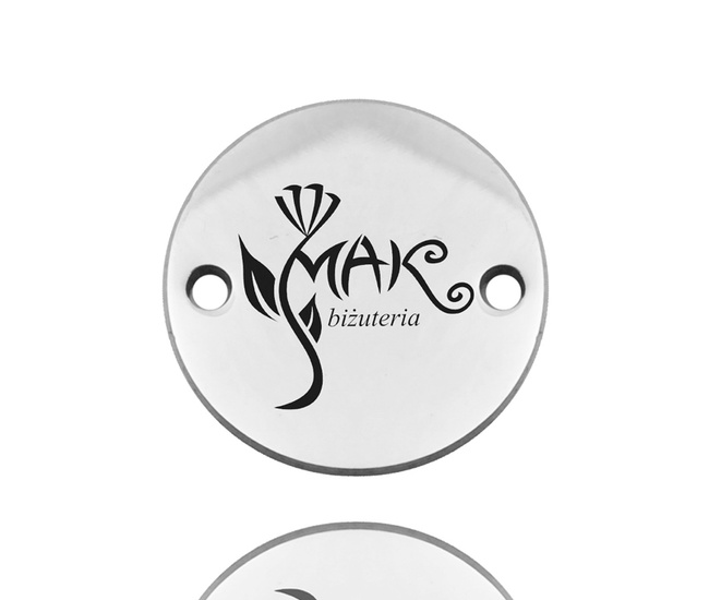 1866 Kółeczko blaszka grawerowana z logo stal szlachetna srebrna 10 mm dwa otwory