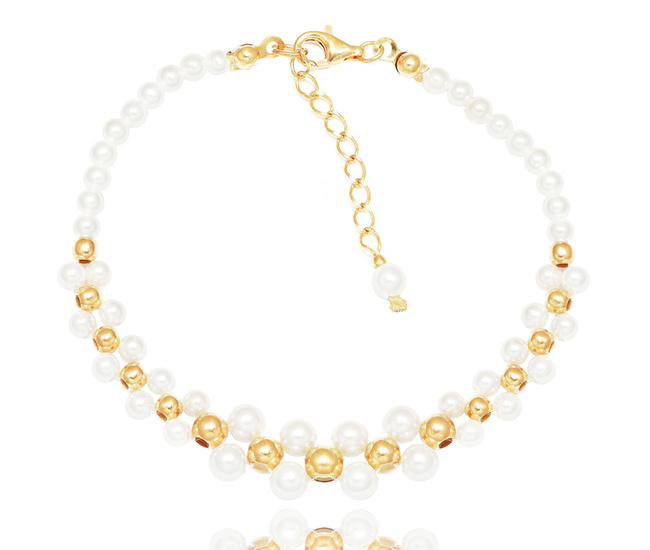 1393 bransoletka srebrna pozłacana z perełkami na ślub