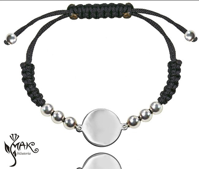 BR667 BRANSOLETKA z grawerem na sznureczku kółko