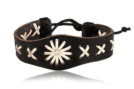 BRANSOLETKA SKÓRZANA FNR4443 BRĄZOWO BIAŁA.