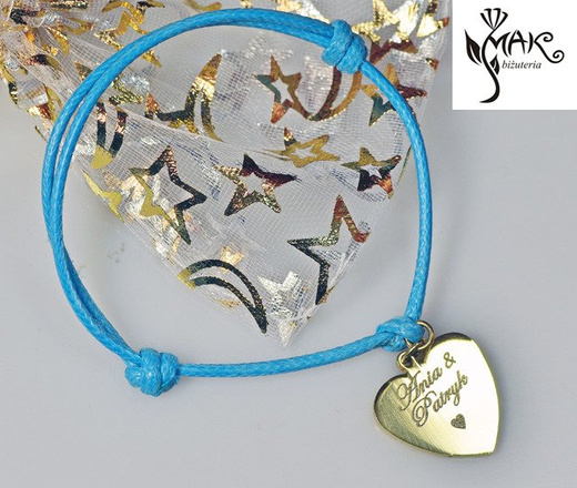 BR600 bransoletka na sznureczku z grawerem serce piękna