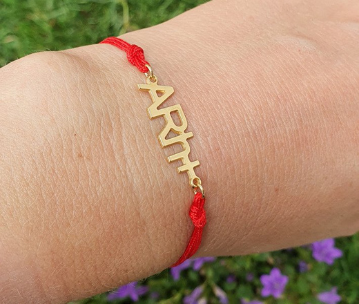 1091 bransoletka z grupą krwi srebro 925 złocone ,na sznureczku dowolna grupa krwi,