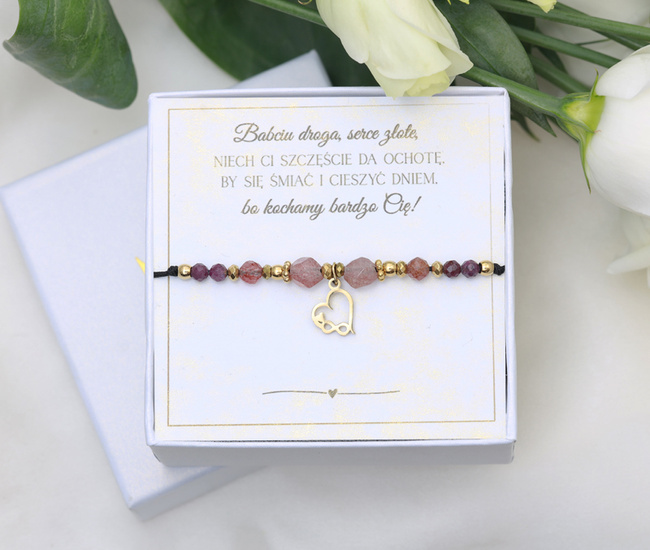 Bransoletka dla Babci kwarc truskawkowy pudełko z dedykacją 1897/2