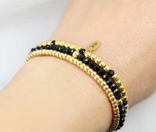 1427 zestaw bransoletek czarno złotych z kryształkami