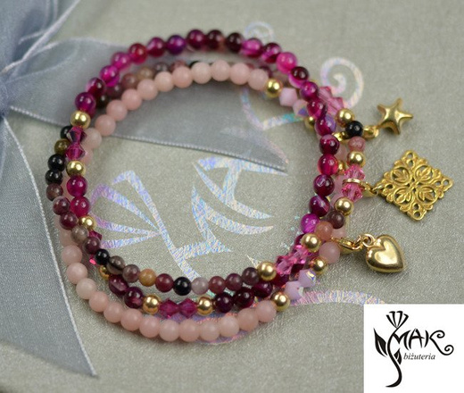 BR950 BRANSOLETKA pozłacana opal różowy, Swarovski Element