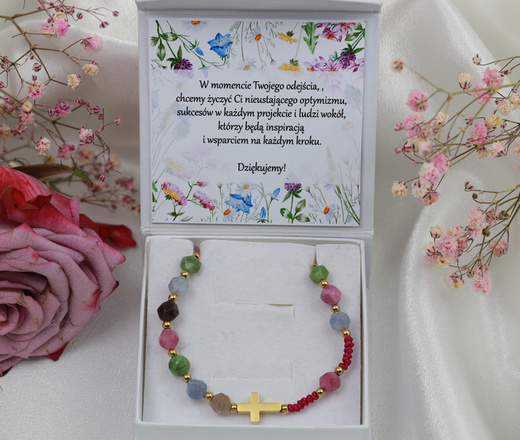 1631/17 bransoletka stalowa różaniec turmalin możliwość grawerunku