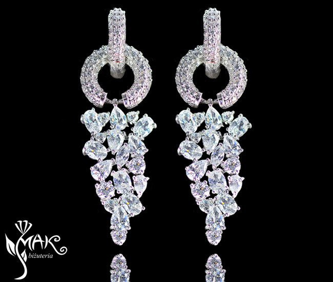 Kol 686/5 KOLCZYKI ślubne, cyrkonie długie Piękne