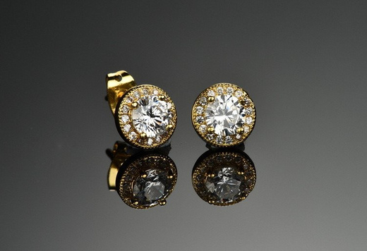 Kol 599/335 kolczyki białe cyrkonie, żółte złoto