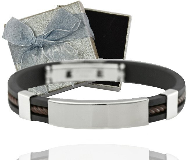 BR355 Bransoletka z grawerem męska silikon z brązowym wypełnieniem