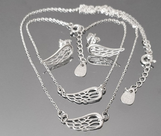 1135 skrzydełka skrzydła komplet srebrny celebrytka srebro 925