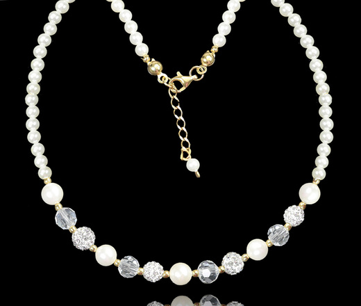 1358 komplet srebrny pozłacany z perełkami i kryształkami