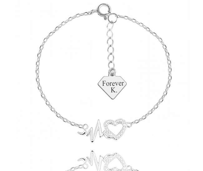 1556 bransoletka z grawerem srebrna serce linia życia EKG