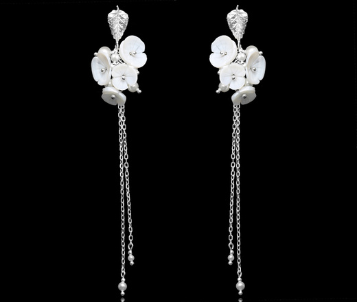 1749/2 biżuteria ślubna srebrno 925 z kwiatuszkami i perłami, komplet