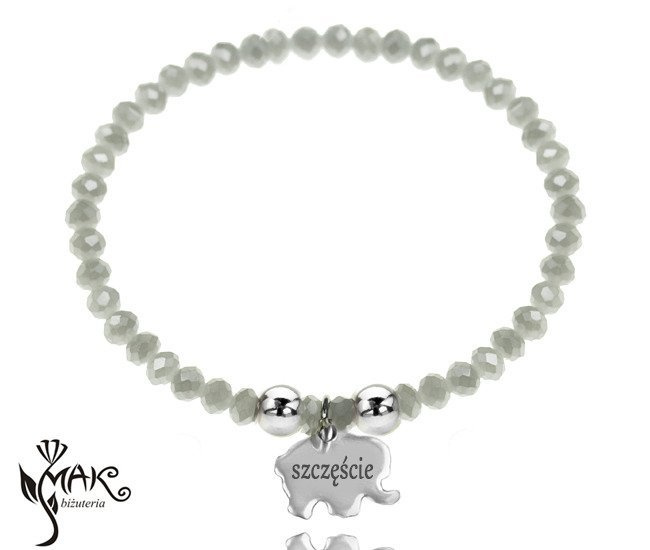 BR825 BRANSOLETKA Z GRAWEREM stal kryształki szary słonik