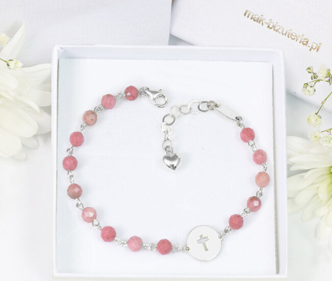 1716/3 bransoletka srebrna 925 różaniec z rodonitem