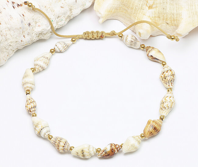 1646/7 bransoletka stalowa na stopę z muszlami