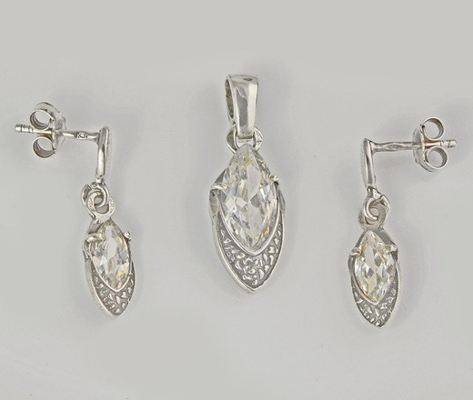 480/192 komplet srebrny w owalną cyrkonią