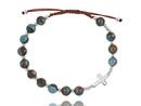 1627/6 bransoletka różaniec stal srebrna na sznureczku z kamieniami naturalnymi jaspis