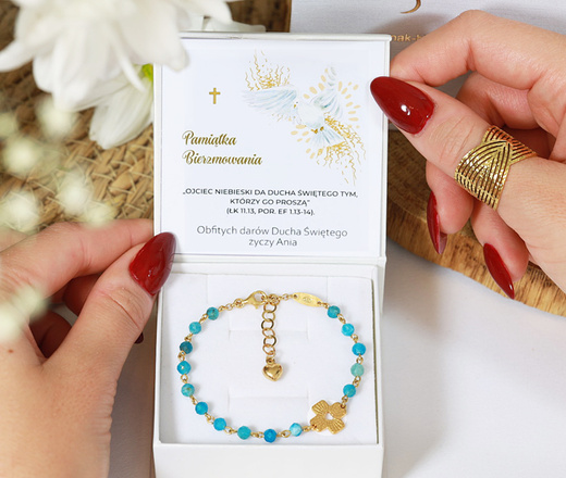 1716/4 bransoletka różaniec pozłacane srebro 925 z apatytem