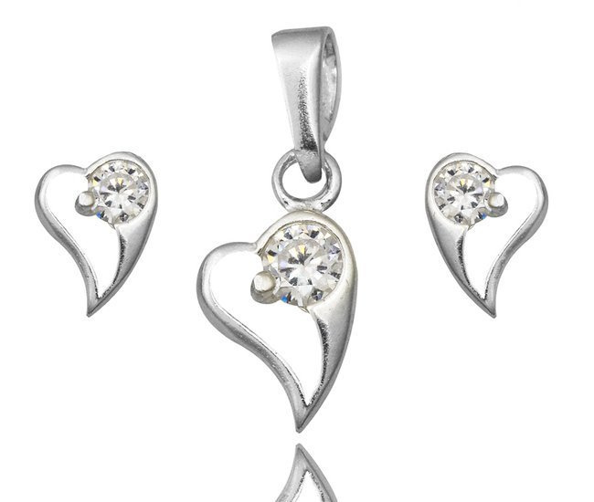 480/260 komplet srebrny 925 serca z cyrkonią kolczyki wisiorek