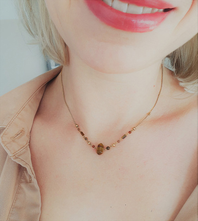 1432 naszyjnik srebrny 925 pozłacany kamienie naturalne brązowe