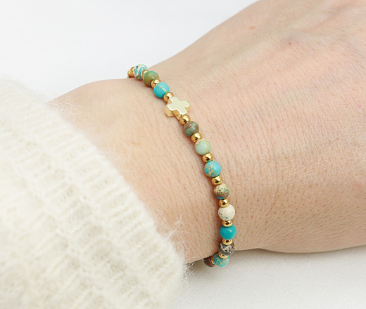 bransoletka różaniec z kamienia naturalnych stal złocona jaspis 1877/6