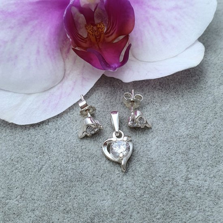 480/347 komplet srebrny 925 serca z cyrkonią kolczyki wisiorek