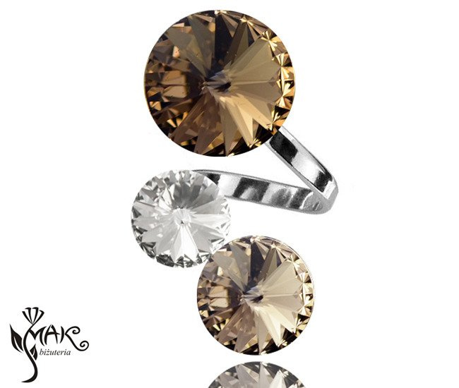 P444 pierścionek SWAROVSKI ELEMENTS brązowy