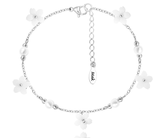 1663 bransoletka z perłami i kwiatami na ślub srebrna