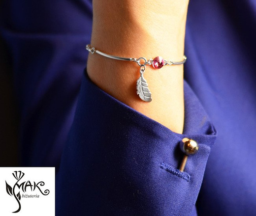 BR890 BRANSOLETKA Z GRAWEREM Swarovski Elements serce piórko