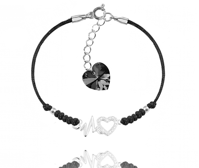 1566 bransoletka serce Swarovski srebrna sznurek serce linia życia EKG