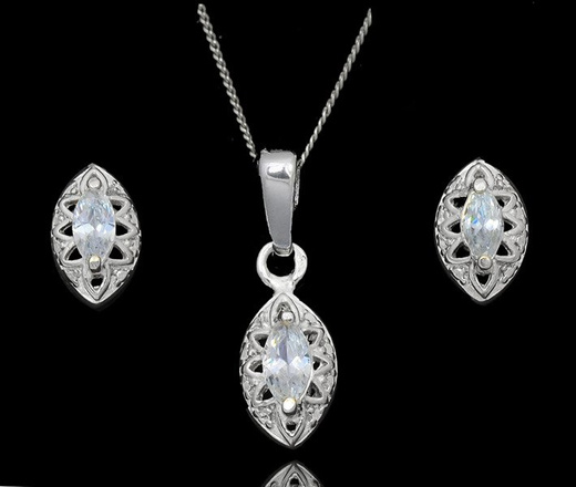 480/256 Komplet srebrny ażurowy z cyrkonią delikatny 925