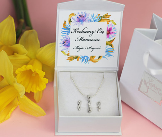 114/9 Komplet z rodowanego srebra 925 nieskończoność z cyrkoniami