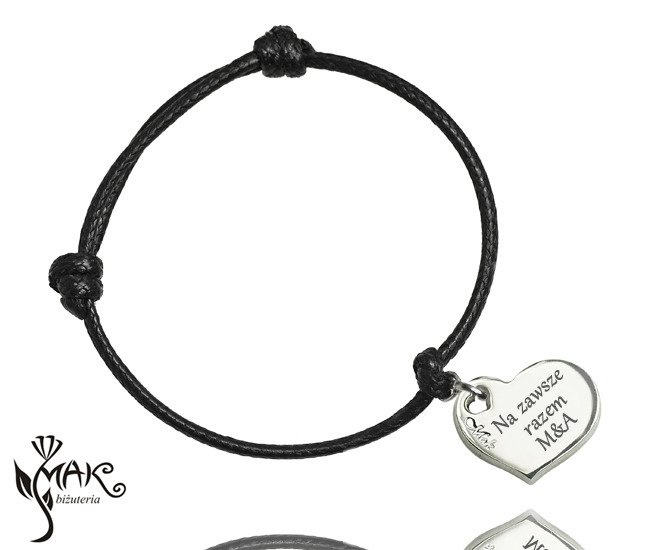 BR822 /3  BRANSOLETKA z grawerem na sznureczku serce