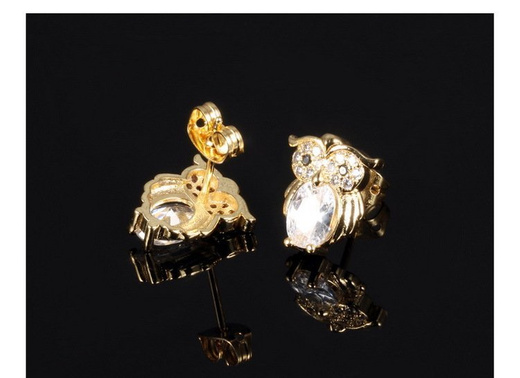 Kol 599/962 kolczyki stalowe żółte złoto, wysadzane cyrkoniami, kolczyki sowy białe