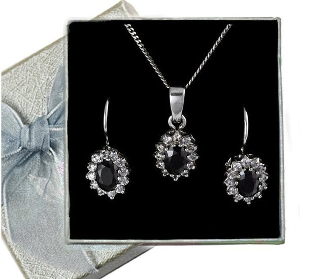 480/245 komplet srebrny z czarnymi cyrkoniami