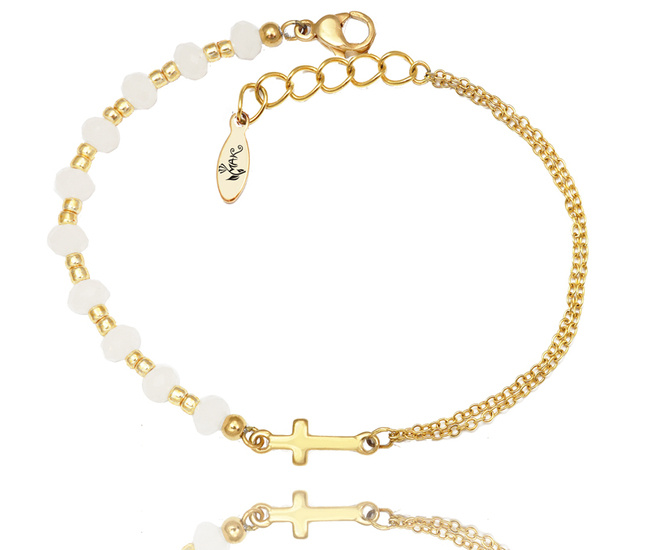 1571/22 bransoletka różaniec złota z kryształkami i krzyżem