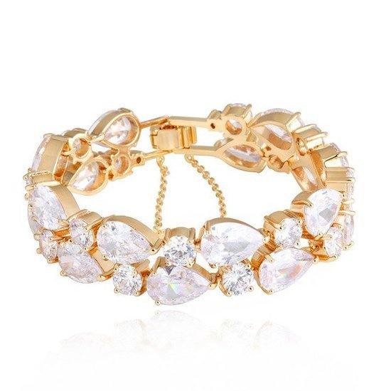 Br599/871 BRANSOLETKA ślubna żółte złoto z cyrkoniami