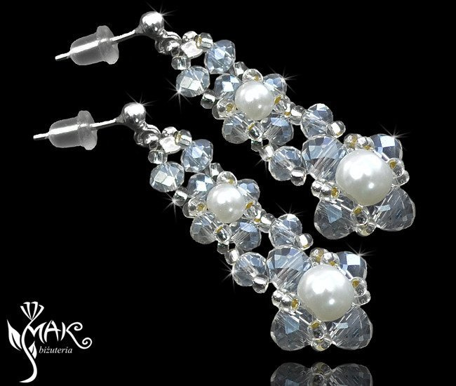 KOL436  KOLCZYKI  PEREŁKI SZKLANE - KRYSZTAŁY kolczyki ślubne, kolczyki na ślub