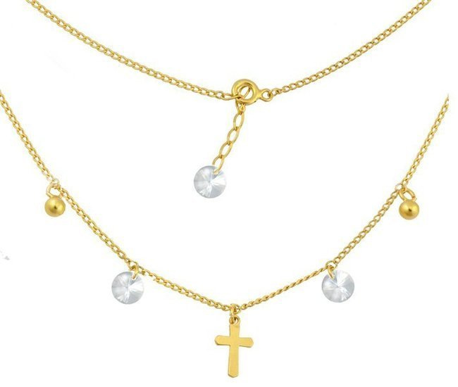 1095 Naszyjnik żółte złoto połączone krzyżyk kuleczki Swarovski Elements