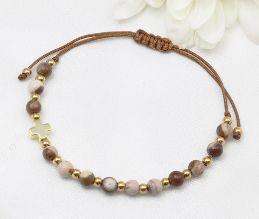  bransoletka różaniec z kamienia naturalnych stal złocona  niebieska 1877/2