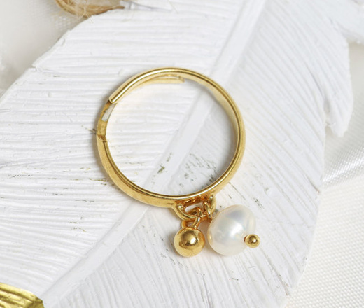 1383/5 pierścionek regulowany srebro 925 pozłacane z perełkami