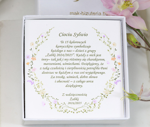 1807/19 bransoletka grawerowana z kamieniami naturalnymi dla nauczyciela zestaw
