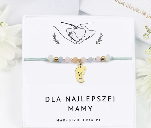 1732/7 bransoletka złocona z grawerem  błękitna dla mamy 