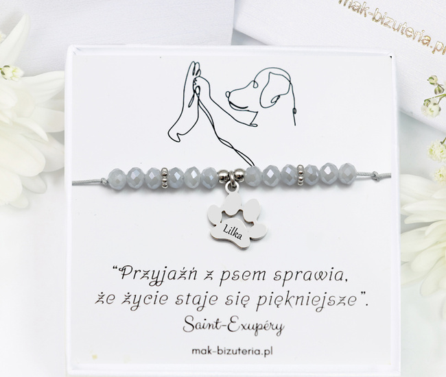1717/15 bransoletka z łapką z grawerem srebrne kryształki